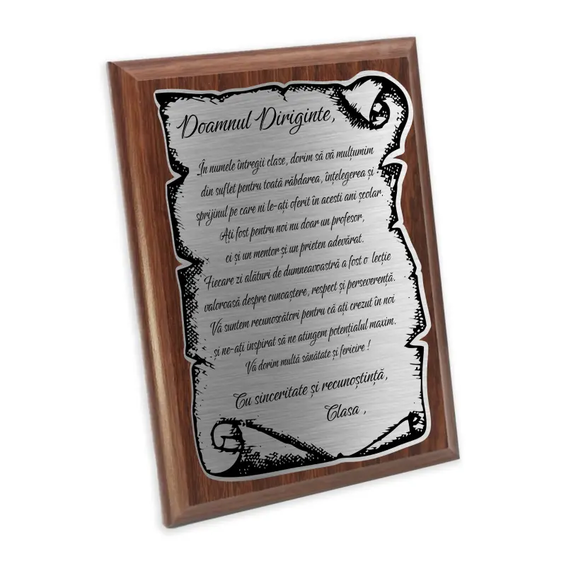Domnul diriginte, placheta lemn personalizata prin gravura